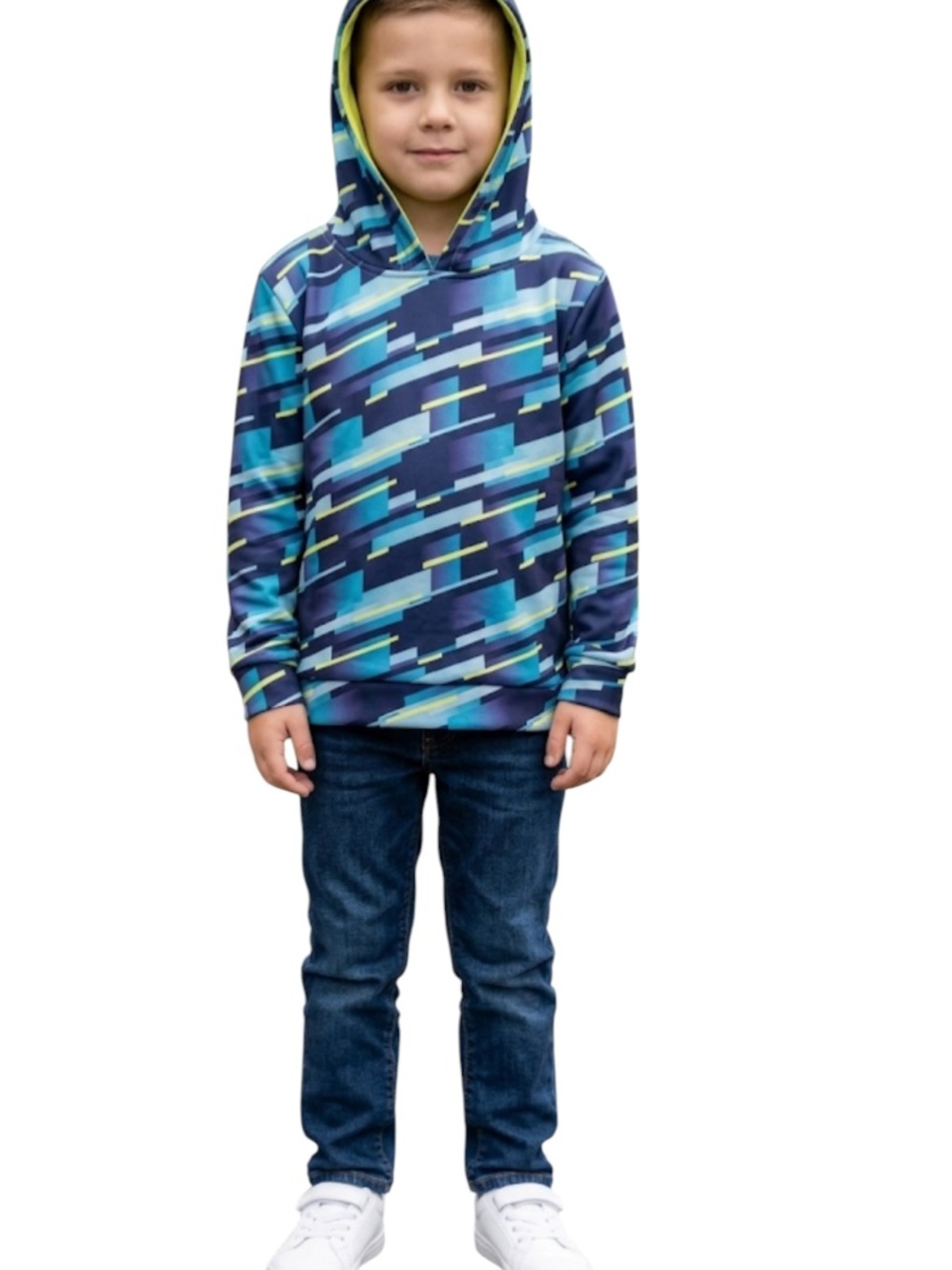Highland Outfitters Boys Blue Yellow Hooded Shirt / Jacket Size 5/6 Slanted Blok